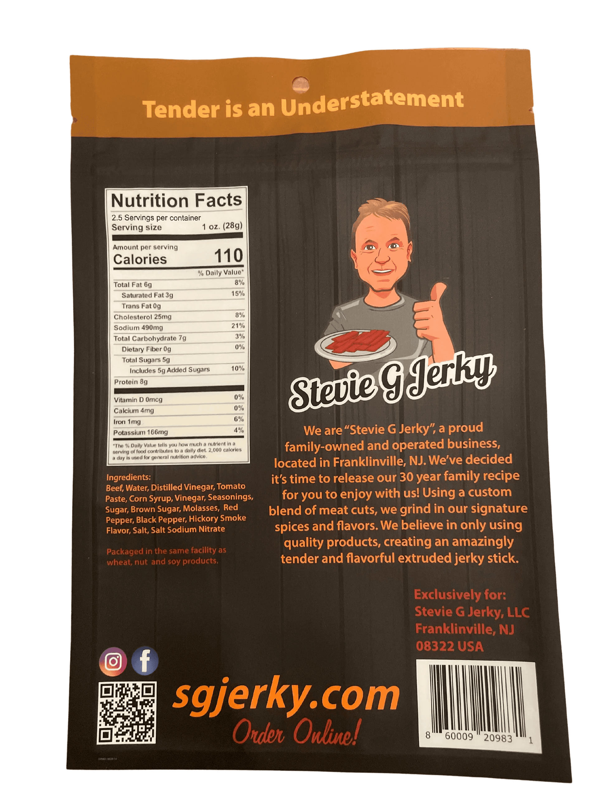 Honey BBQ Beef Jerky Sticks product packaging nutrition facts