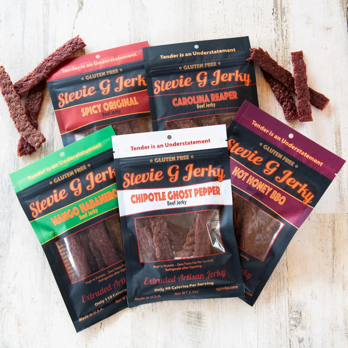 Spicy beef jerky flavors from Stevie G Jerky