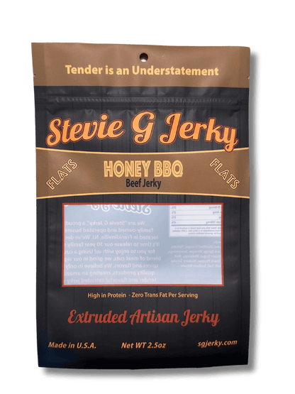 Honey BBQ Beef Jerky Flats product packaging