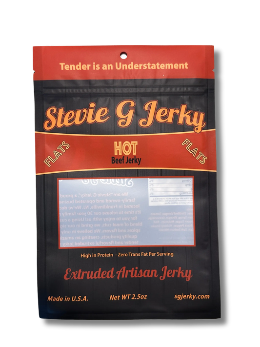 Hot Beef Jerky Flats product package