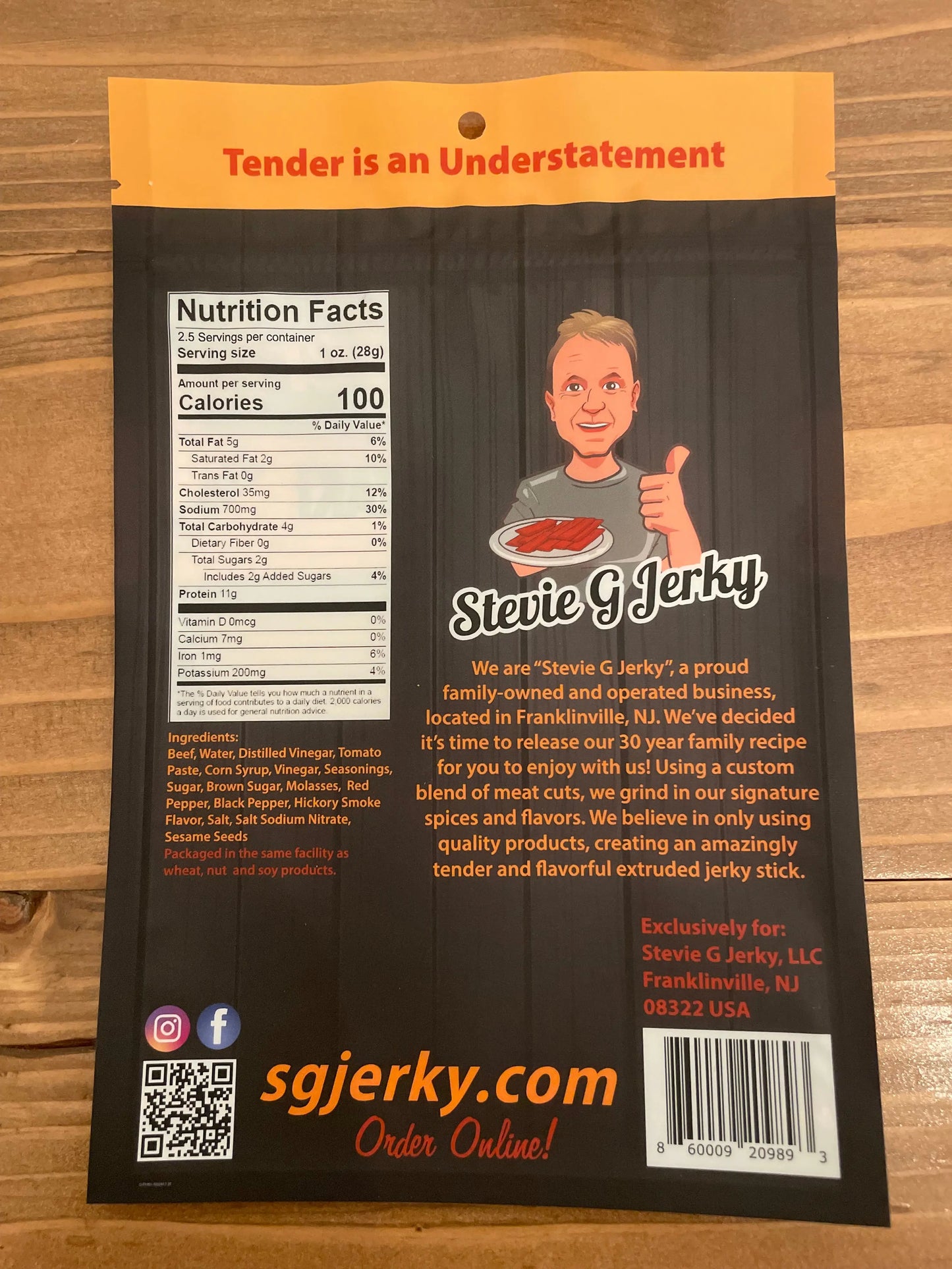 Tangy Teriyaki Beef Jerky packaging nutrition facts
