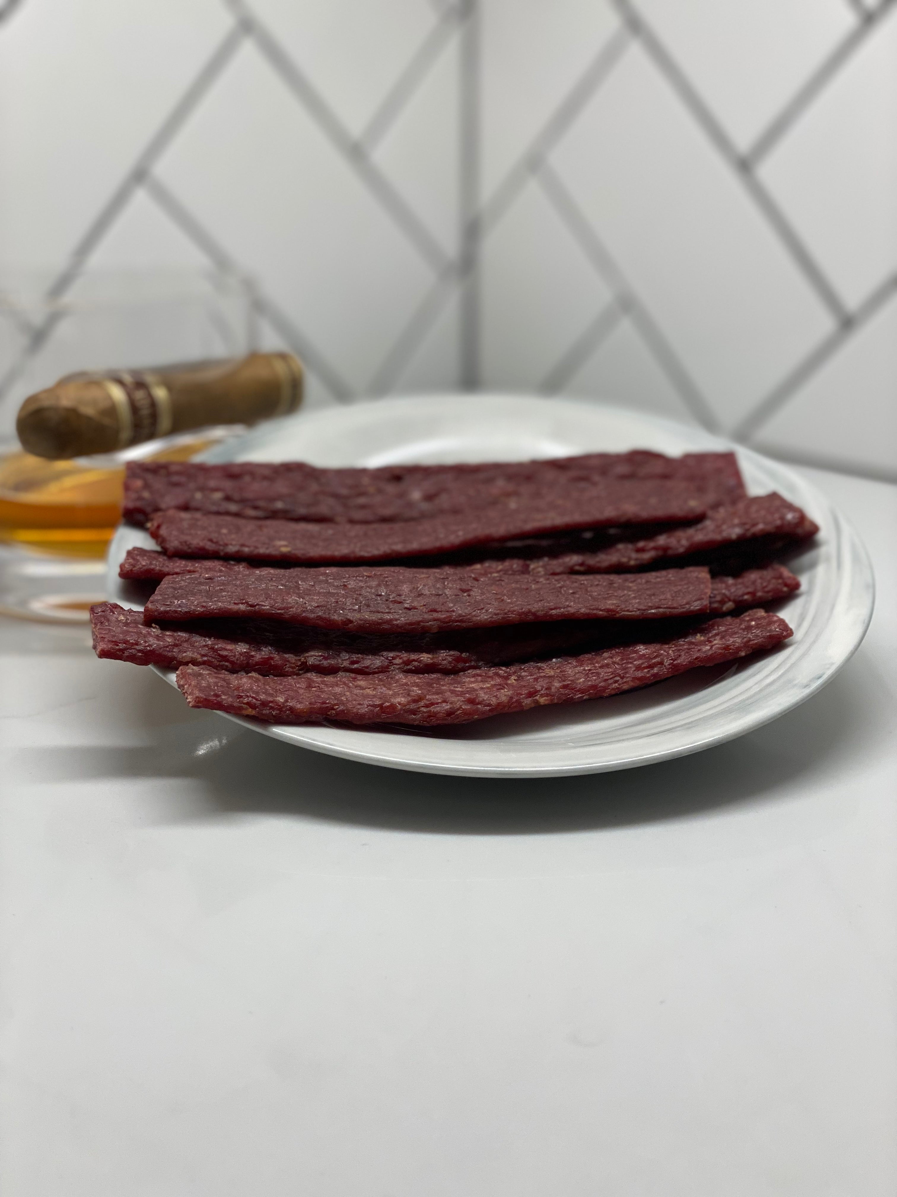 stevie g's beef jerky plated