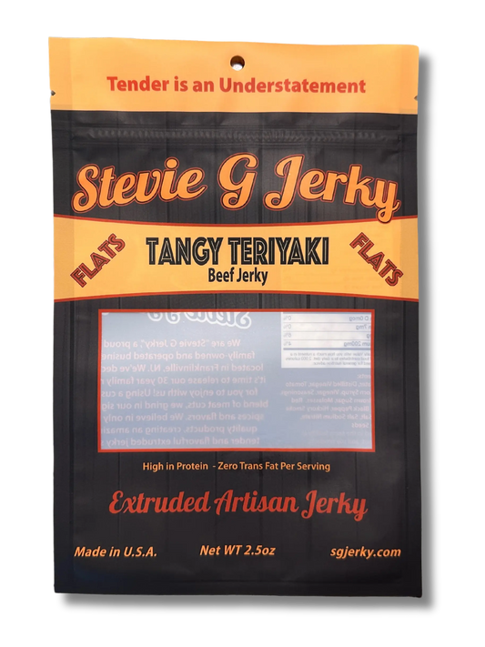 Steve G's Tangy Teriyaki Beef Jerky Flats product package