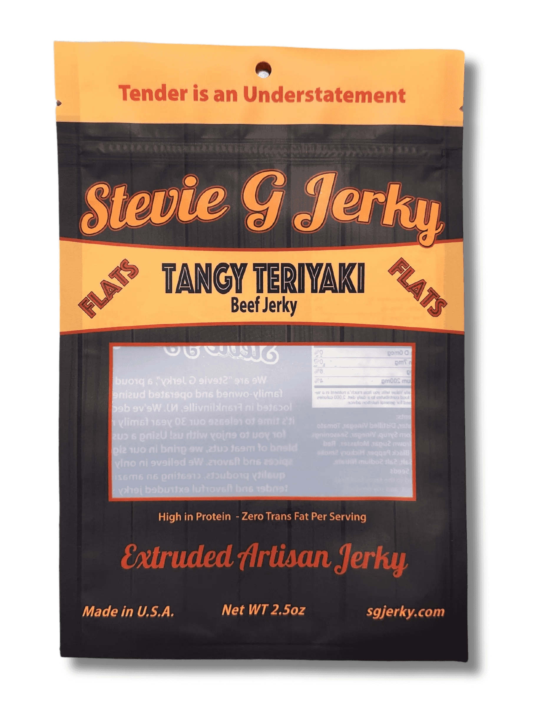 Steve G's Tangy Teriyaki Beef Jerky Flats product package