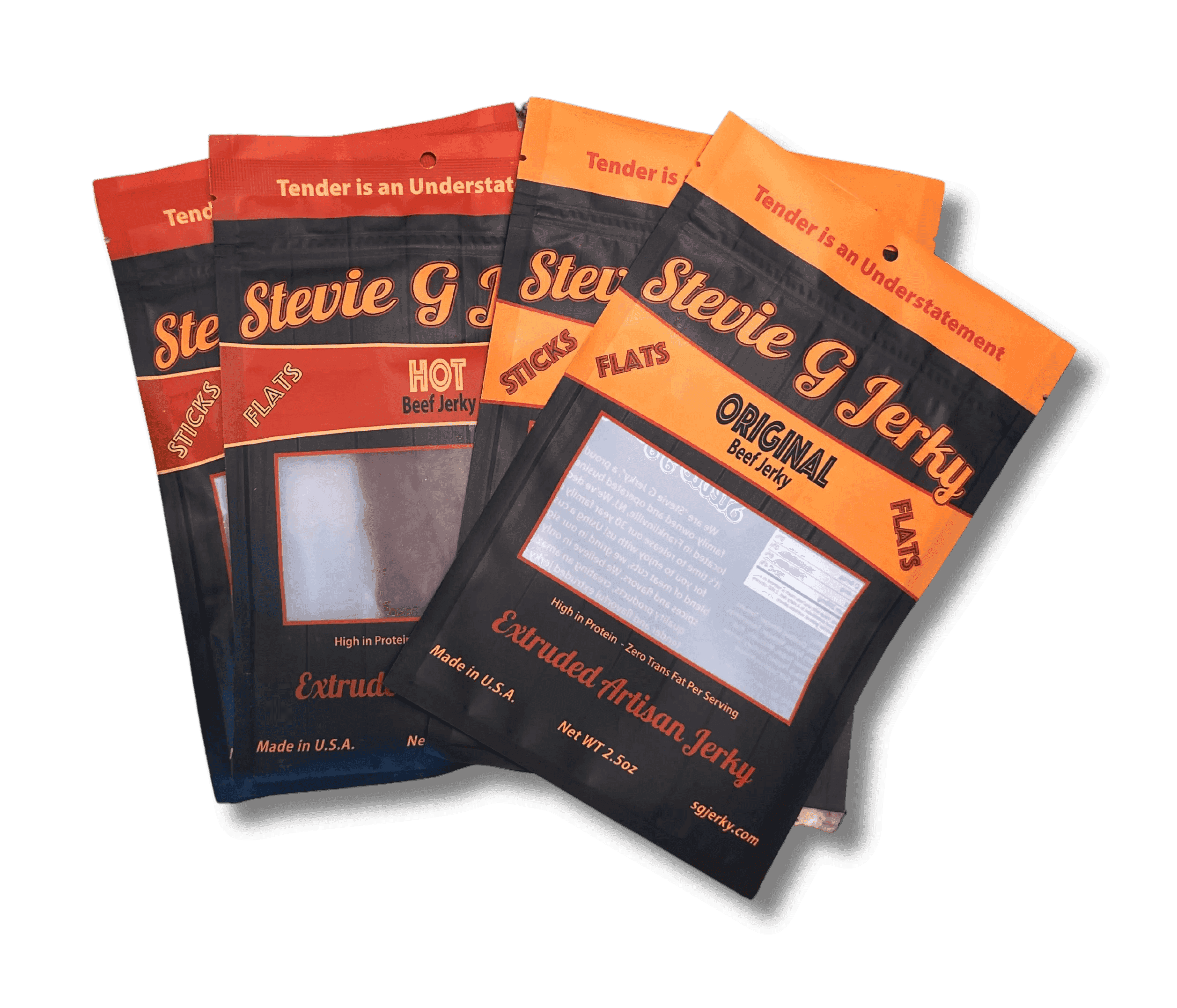 Display of four OG Beef Jerky packages