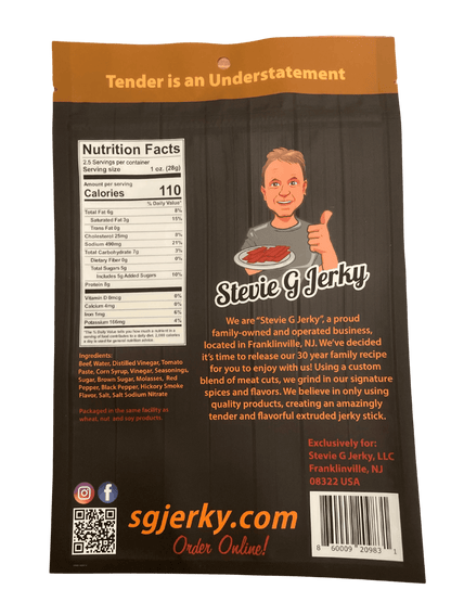 Honey BBQ Beef Jerky Flats product packaging nutrition facts
