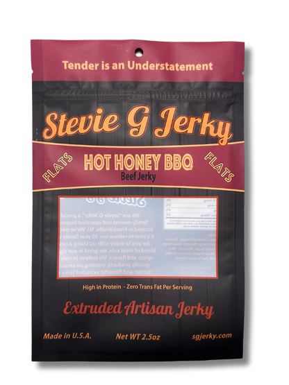 Sierra G's hot honey BBQ beef jerky packaging
