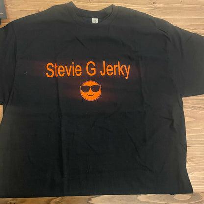 Black Stevie G Jerky T-Shirt with text design