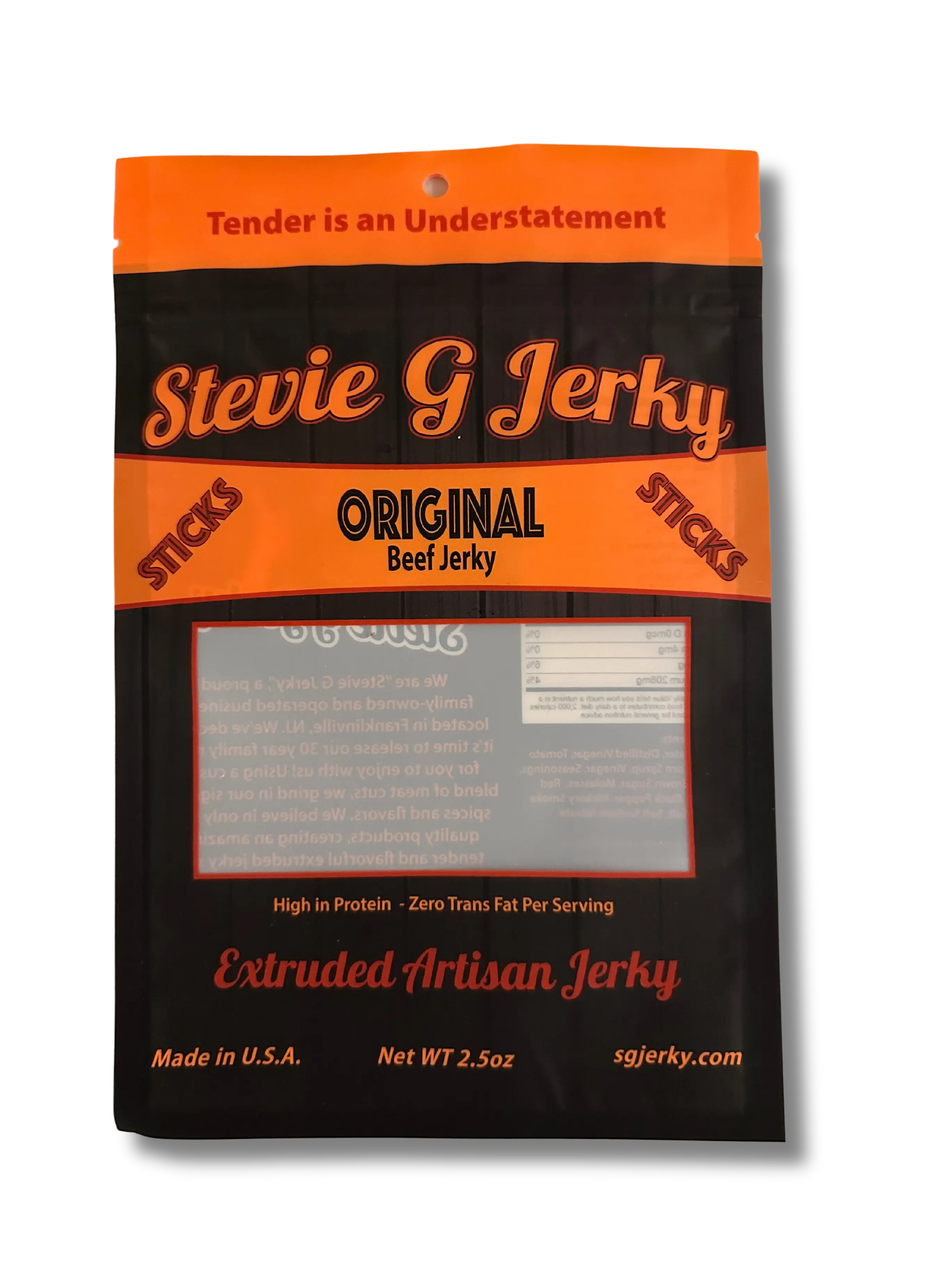 Steve G's original flavor beef jerky - 2.5 oz, different angle